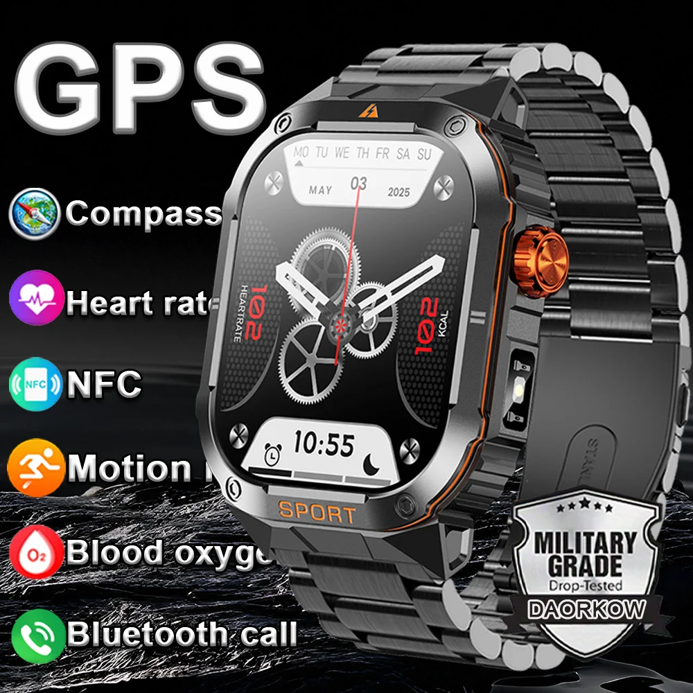 

2025 2.01'' Military Smartwatch Fitness Clock Bluetooth Call Smart Watch Waterproof Sports Wrist Watches for Men For IOS Android