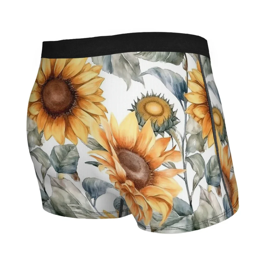 Watercolor Sunflowers Spring Floral Man's Boxer Briefs Underpants Loyal And Proud Flower Highly Breathable High Quality Birthday