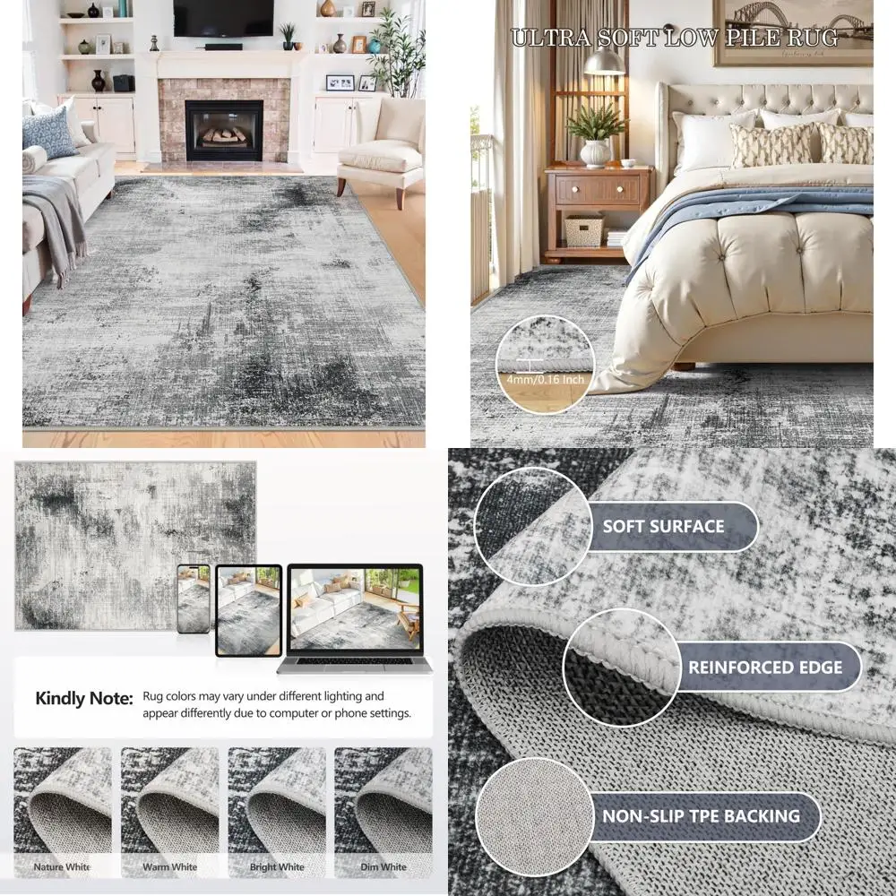 

Modern Abstract Washable Area Rugs - 7x9 Soft Low Pile Carpets for Living Room, Bedroom, and Dining with Non-Slip and Machine Wa