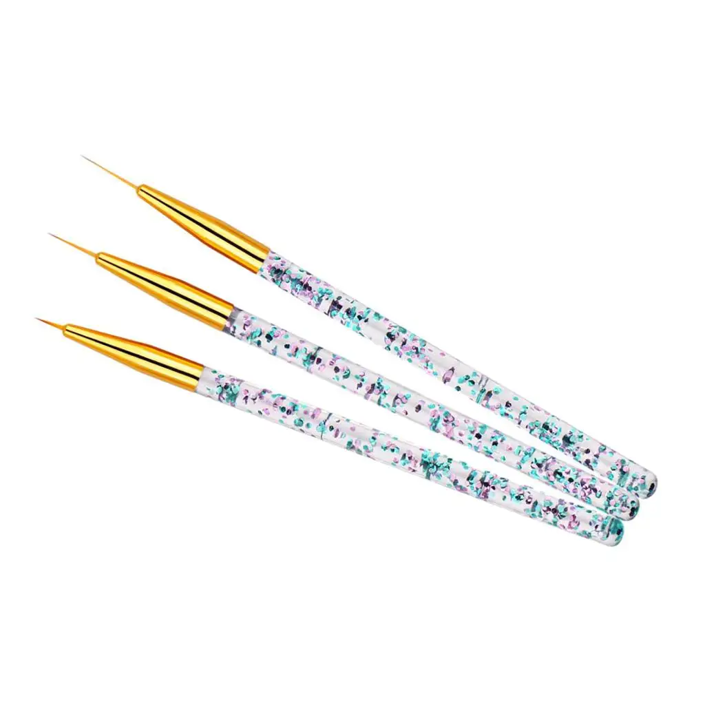 Juego de pinceles para decoración de uñas, 3 piezas, súper finos, 3 tamaños, para trazos, detalles pequeños