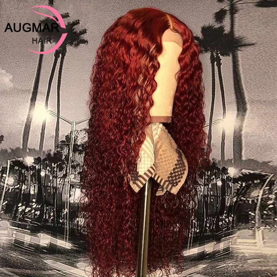 13x4 360 Red Curly Lace Front Human Hair Wig Transparent HD Lace Wig 13x6 Human Hair Lace Frontal Wig Pre Plucked Glueless Wigs