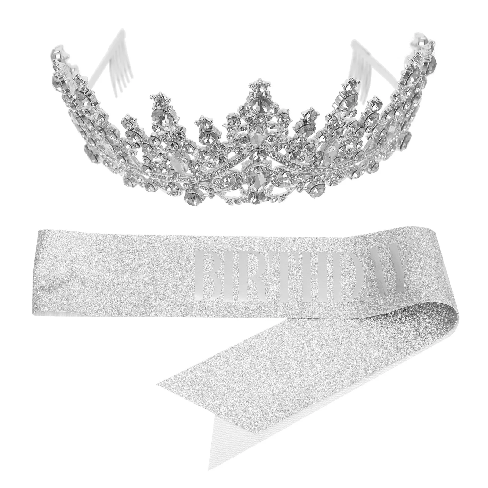 

1 комплект: хрустальная корона и лента для женщин, набор для дня рождения, аксессуары для праздника, декоративные сувениры для вечеринки