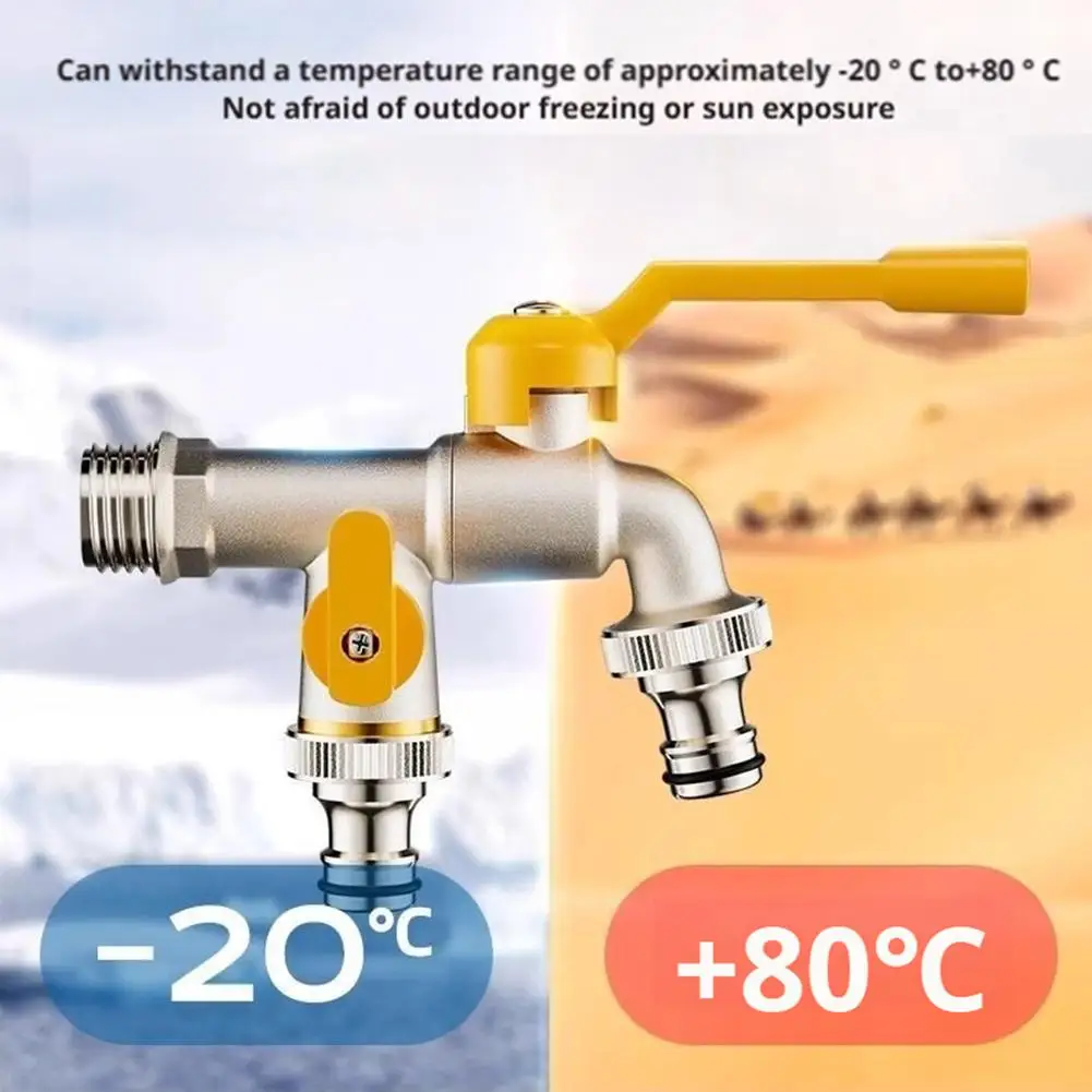 Brass Ball Valve Garden Tap Dual Outlet For Outdoor Irrigation Washing Machine High Flow Water Spigot Replacement Tool