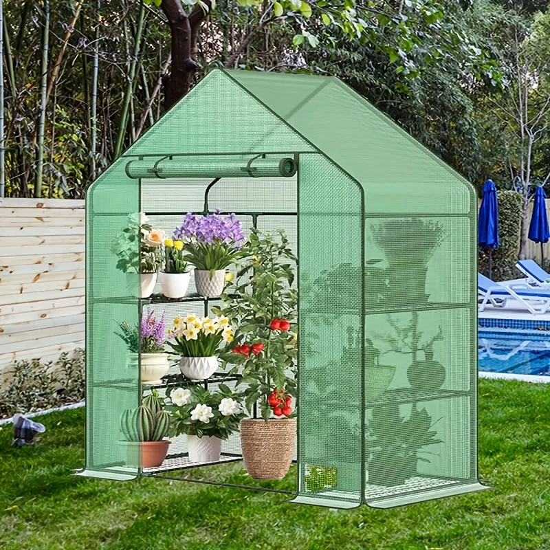

Walk in 3 Tier Greenhouse with Wire Shelves, Portable 61"x28"x79" Indoor & Outdoor Vented Garden Green house with Roll-Up Zipper