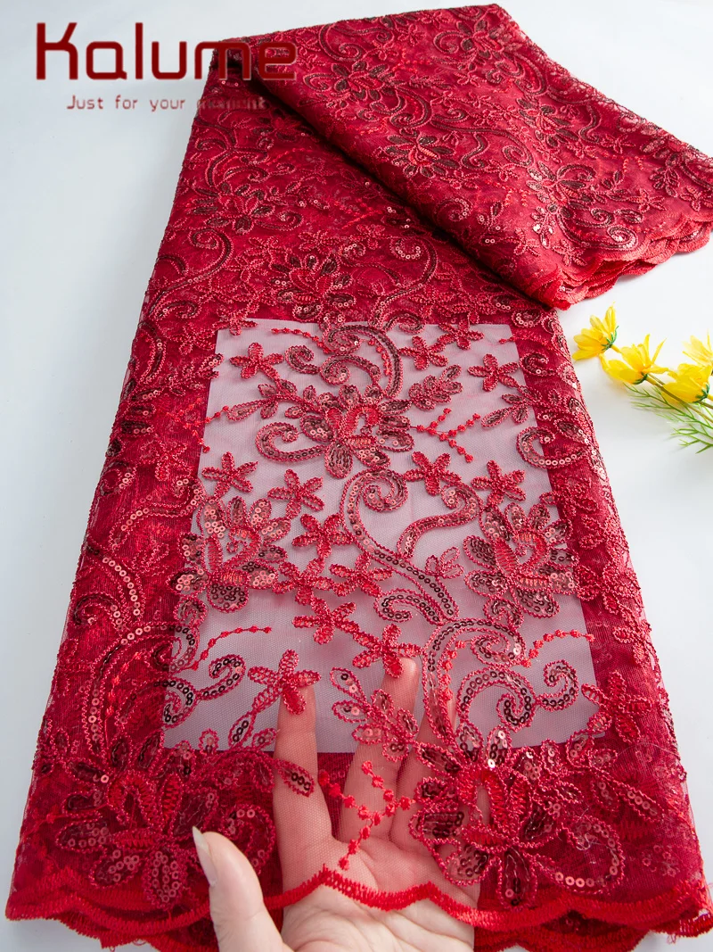 

Kalume African Mesh Sequins Lace Fabric 2026 Embroidered African Lace Fabric Elegant Party Dresses For Women Sew Diy Dress F4667