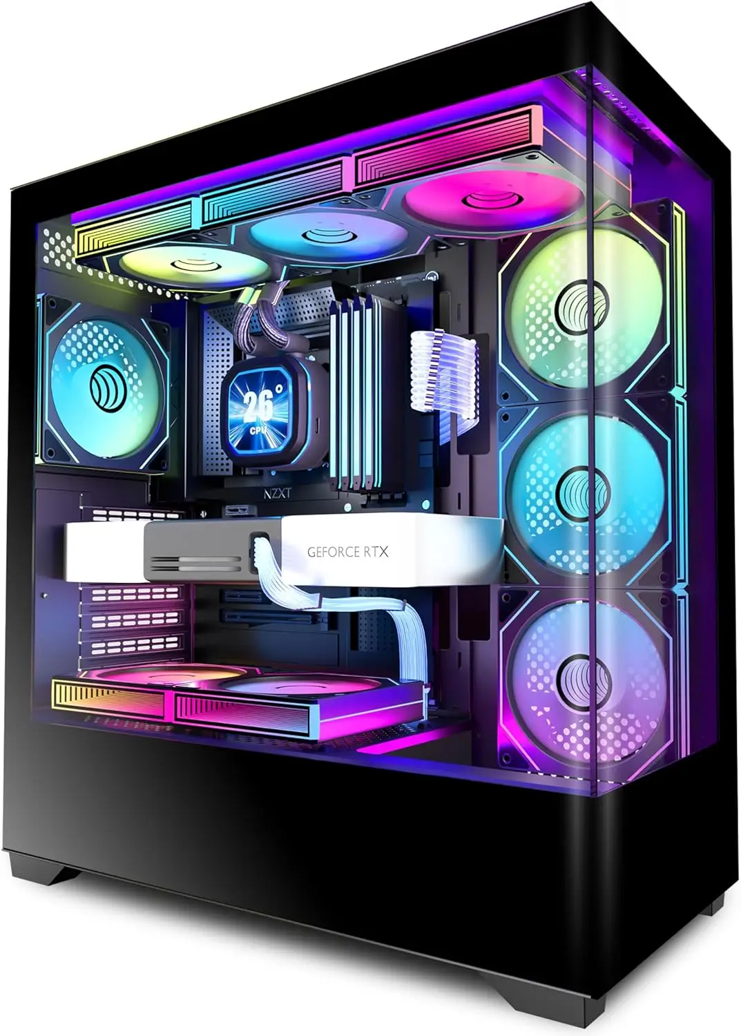 

Mid Tower PC Case with 7 ARGB Fans, Type-C, Dual Tempered Glass, ATX Support, Black