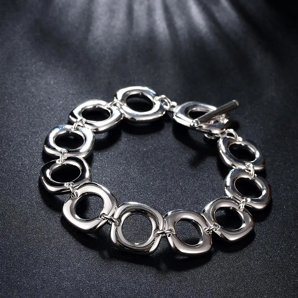 

Hot Charm 925 Sterling Silver Bracelet For Woman Man Classic Square Circle Chain Wedding Party Christmas Gift Fashion Jewelry