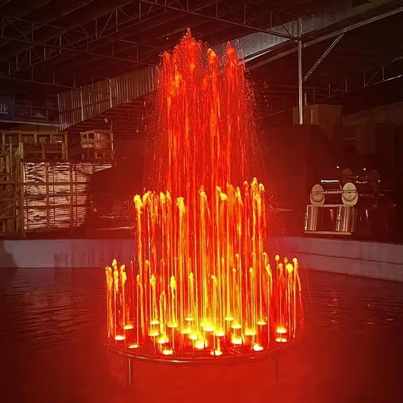 Small Round Music Fountain Stainless Steel Decor with LED Lights for Outdoor Garden Lakes Ponds