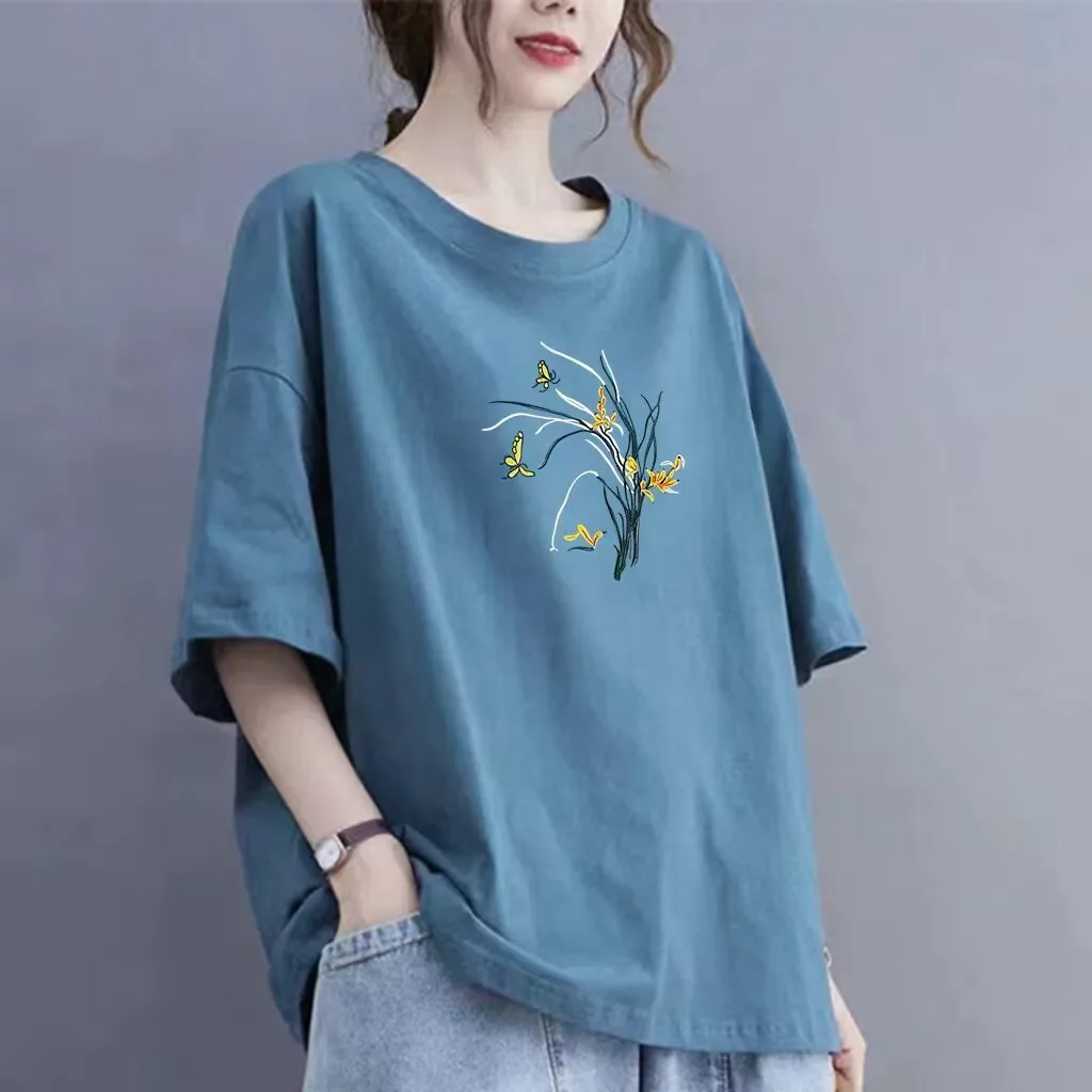 

Loose Women's T-shirt Large Size round Neck Short Sleeve Printed Slimming Base Shirt Spring Summer 2026 Casual Comfortable Style
