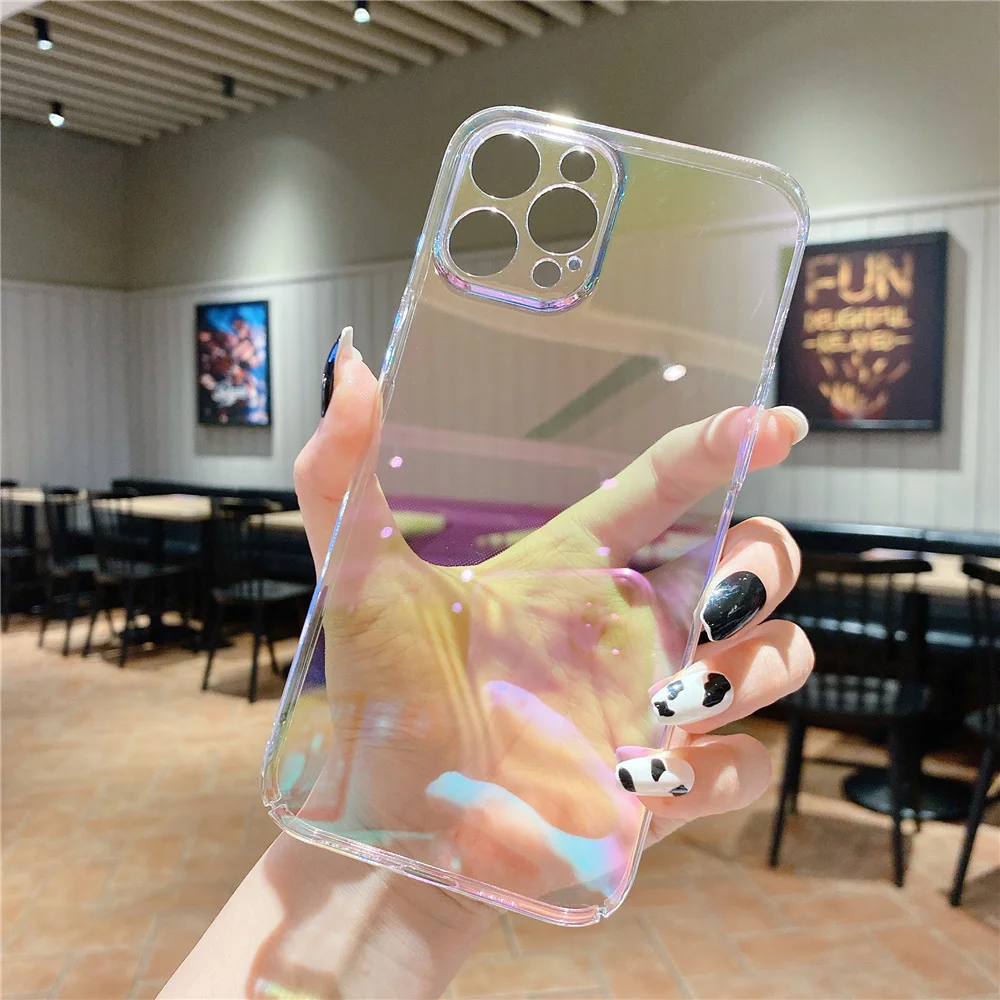 High quality Rainbow laser Phone Case For iPhone 11 12 13 14 15Plus 16Pro Max Colorful Chameleon Case For iPhone XR XS Max Cover