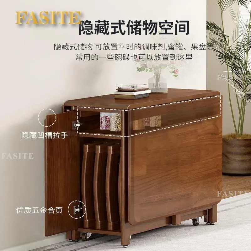 For Small Apartment Solid Wood Foldable Dining Table and Chair Set White Rectangular Extendable Kitchen Furniture Space