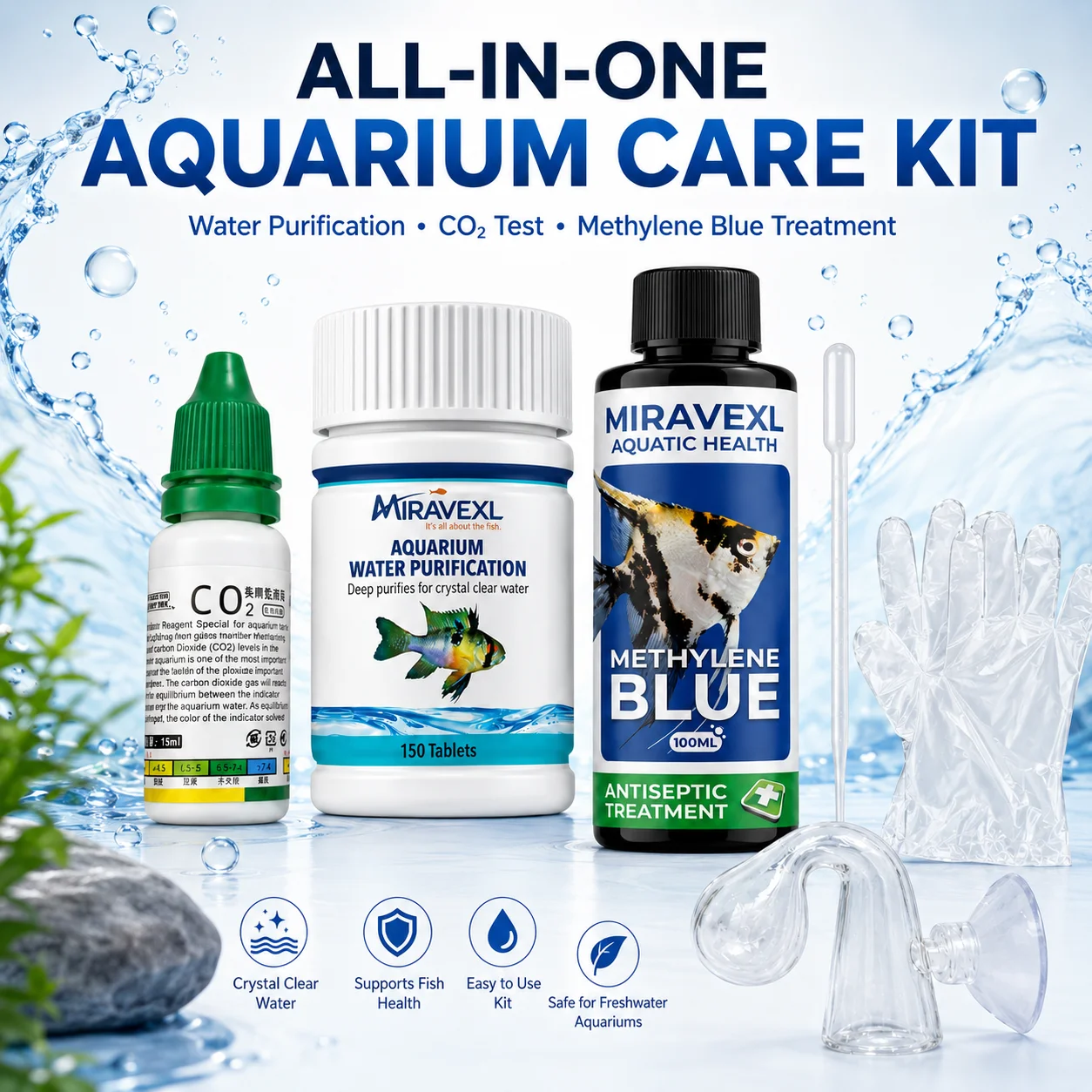 Planted Aquarium Care - ชุดบำรุงรักษาตู้ปลา เม็ดฟอกน้ำ ชุดตรวจสอบ CO2 จอแสดงผลแบบกระจก อุปกรณ์ดูแลตู้ปลาแบบปลูกพืชน้ำ