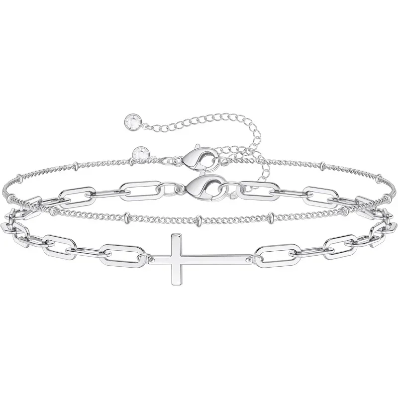 

MW7 925 Sterling Silver Classic Simple Cross Adjustable Bracelets Chain