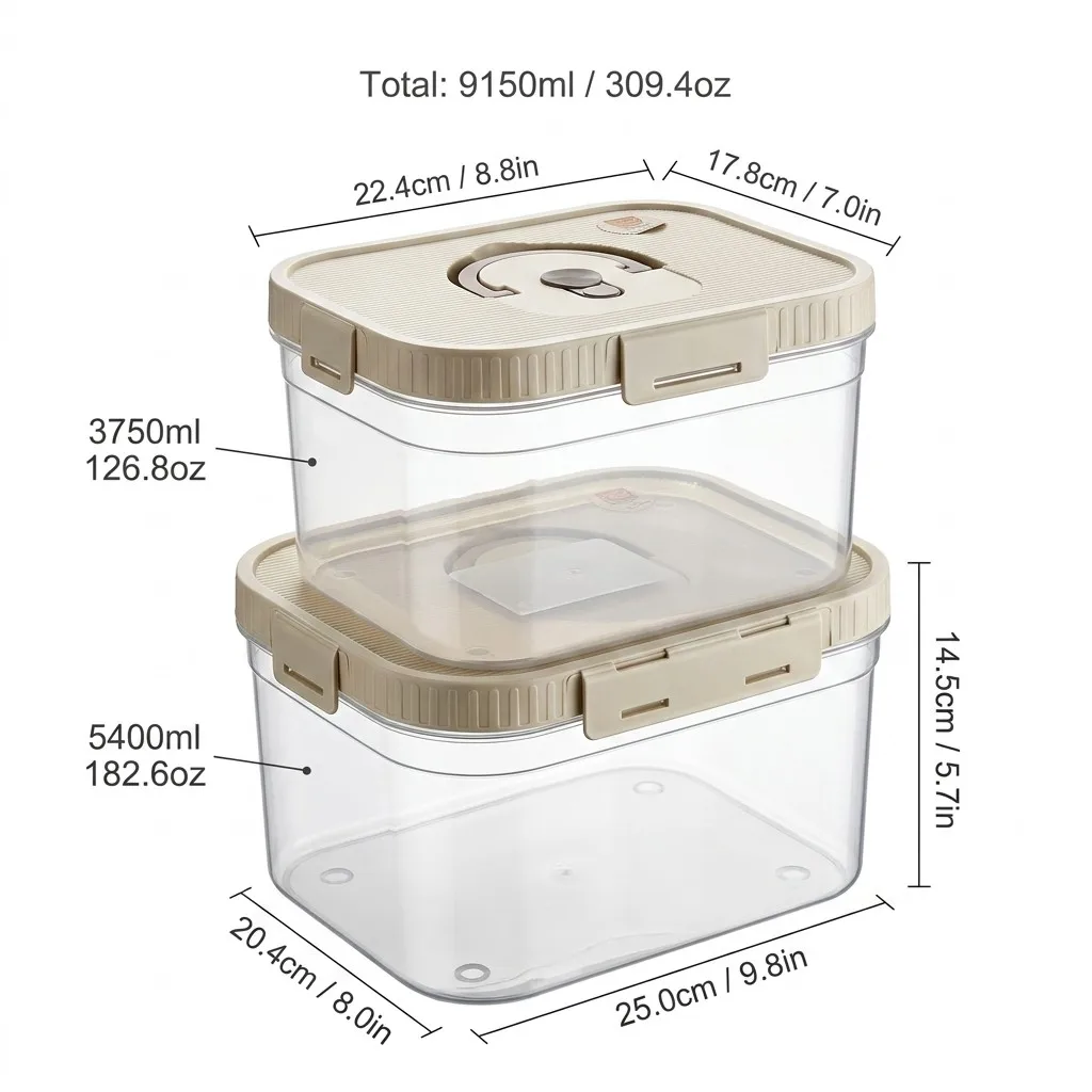 Stapelbare voedselopslagcontainer met handvat, verzegeld, lekvrij, transparant plastic, vershoudbox, koelkastbewaardoos
