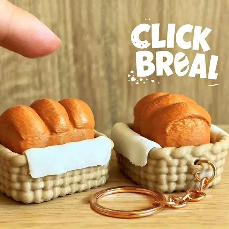 3D Printed Bread Clicker Fidget Toy Mechanical Press Keychain Pendant Stress Relief Decor For Bag Backpack Daily Leisure Use