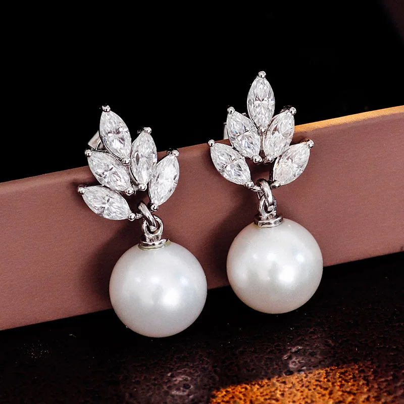 

Серьги из стерлингового серебра Provence с ослепительным пресноводным жемчугом и муассанитом маркизы для женщин, кластерные серьги на годовщину