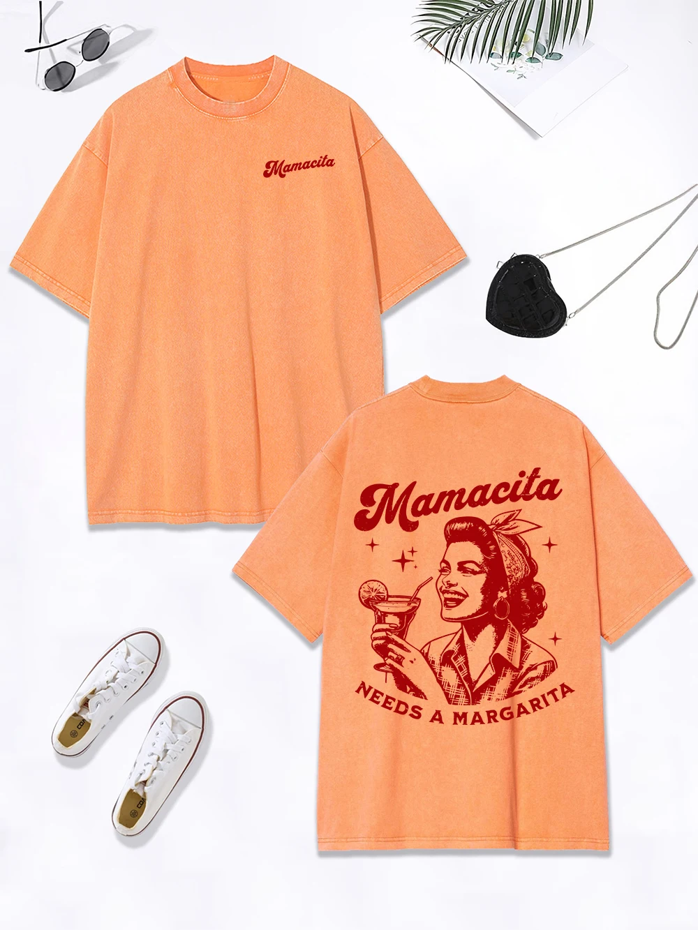Mamacita Needs A Margarita Lemon Prints Washed T-Shirts Damen Baumwolle Übergroßes T-Shirt O-Ausschnitt Distressed Tops Sommerkleidung