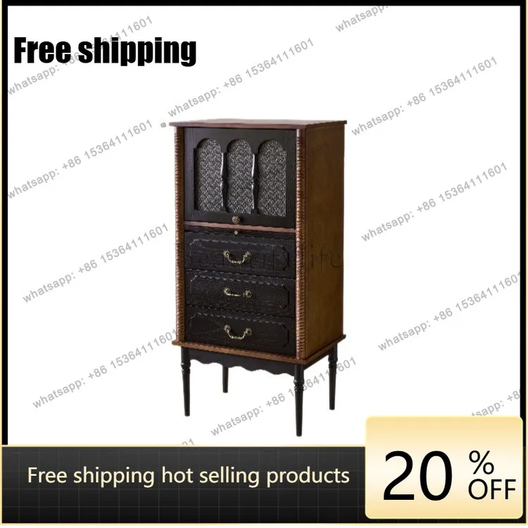 Factory Direct Sales Medieval Solid Wood Storage Locker Floor Cabinet Three Drawer Upturn Door