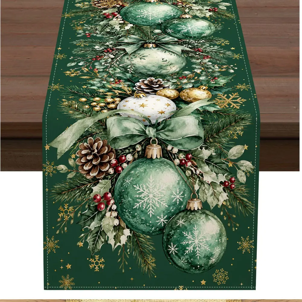Linen Table Runner Off White Featuring Barn Owls on Holly Berry Wreath Soft Winter Botanical Accent  Seasonal Living Room