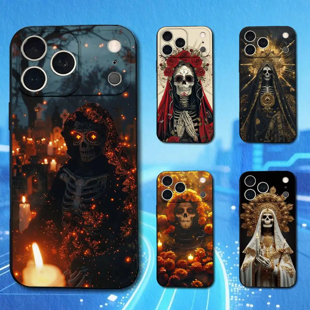 

Sacred Skull Faith Art Phone For iPhone 13,12,15,14,11,16,17,Plus,Pro Max,XS,X,XR,SE,Mini,8,7,Soft Silicone Black