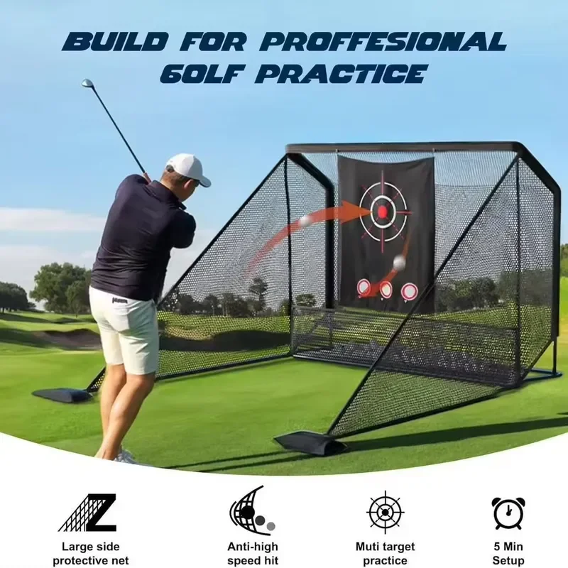 10x7ft Golf Practice Hitting Net with Heavy Steel Frame and 2 Side Net Barriers for Indoor Outdoor Use