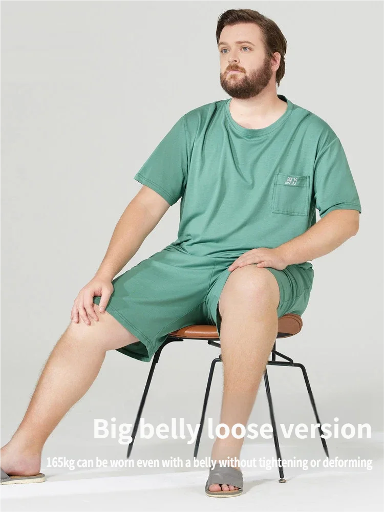 Plus-Size Modal Pajamas for Men, 5A Antibacterial, Cool and Refreshing, Summer Loose and Comfortable Breathable Short-Sleeve Shorts Loungewear Set for Big and Tall Individuals