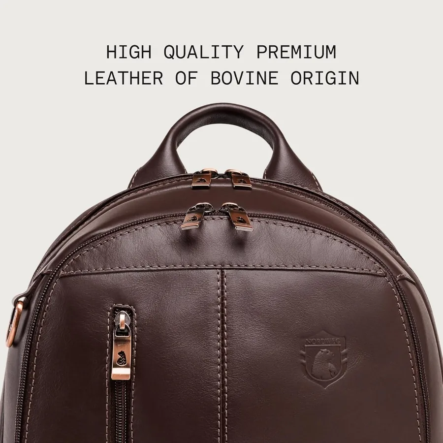 노르드웨그 가죽 노트북 백팩 NW072B 경량 데이팩 업무 여행 및 대학용 최대 15.6인치 노트북 수납 가능 브라운