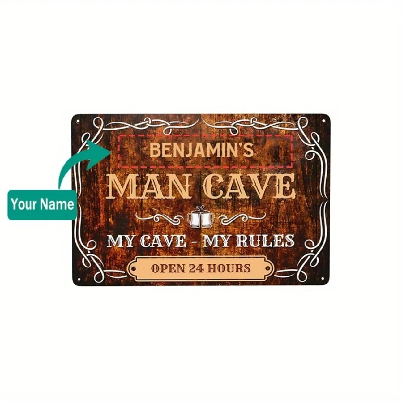 Personalized Man Cave Iron Sign with Custom Name Slogan, Heavy-Duty Metal Wall Decor for Home Bar & Office