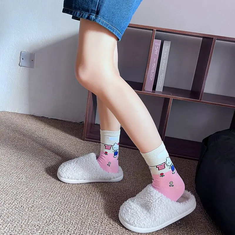 1pairs Y2K Hello Kitty Socks for Girls Medium Socks Kawaii Sanrio Accessories Socks Rosered Black White Sock Women Female