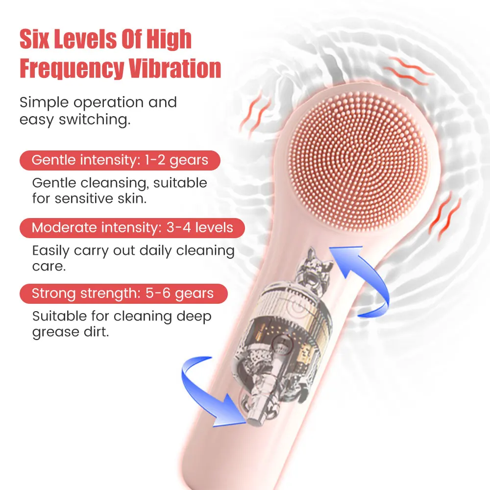 Electric Facial Cleansing Brush Ultrasonic Vibration Silicone Face Cleanser Deep Pores Washing Skin Blackhead Cleaning Massager