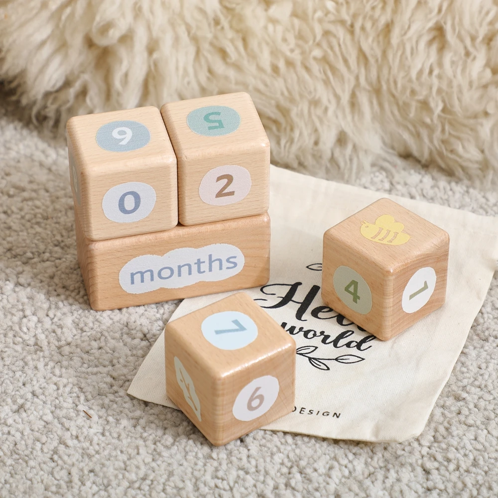 

Wooden Milestone Block Ornaments Home/office Desktop Decoration Newborn Photo Commemorative Accessories Wooden- Style Home Decor