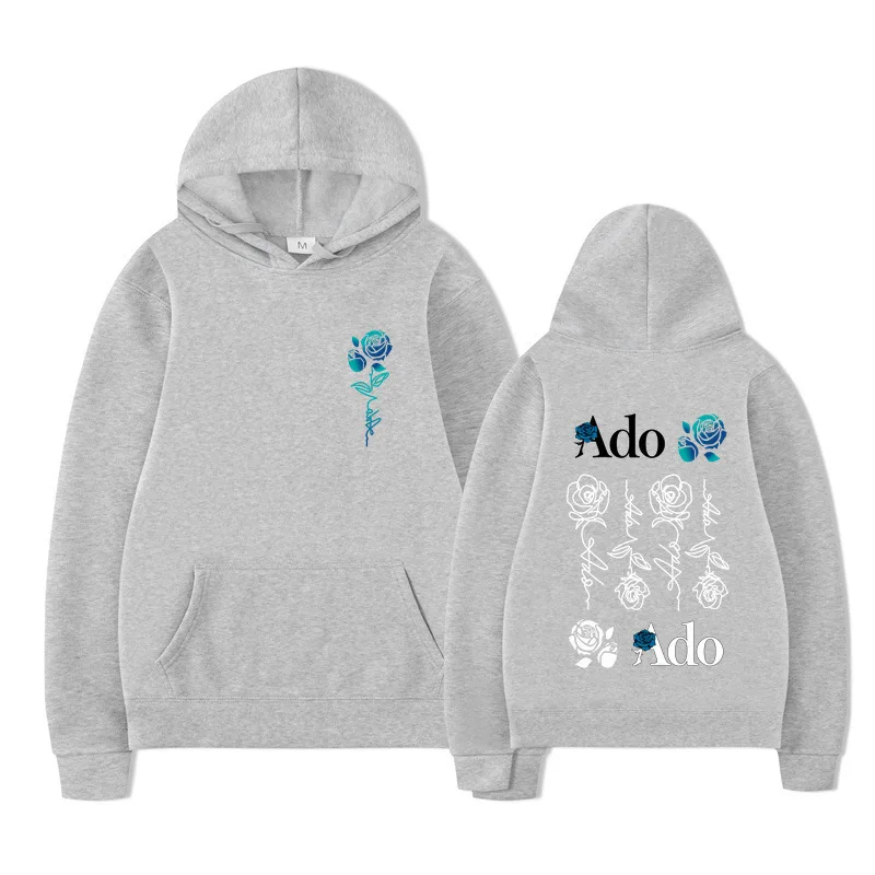 Ado Blue Rose Printed Hoodies Men Women Hooded Pullover Fashion Casual loose Sweatshirts Winter Long Sleeve Hoodie Streetwear