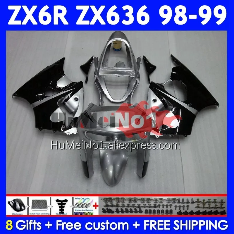 Body For KAWASAKI NINJA ZX-6R silvery black ZX-636 ZX600 600CC 202No.23 ZX636 ZX 636 6 R 600 CC 6R ZX6R 98 99 1998 1999 Fairings