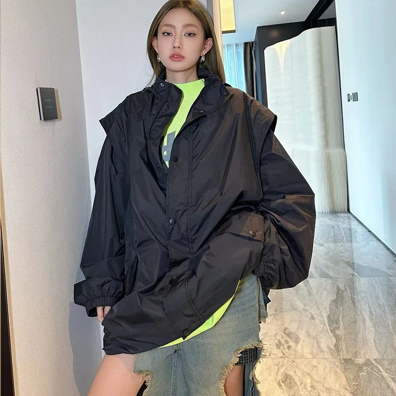 

NIGO Women's Men's Spring And Autumn Black Nylon Silhouette Rush Jacket Casual Trend Zipper Jacket Ngvp #nigo7843