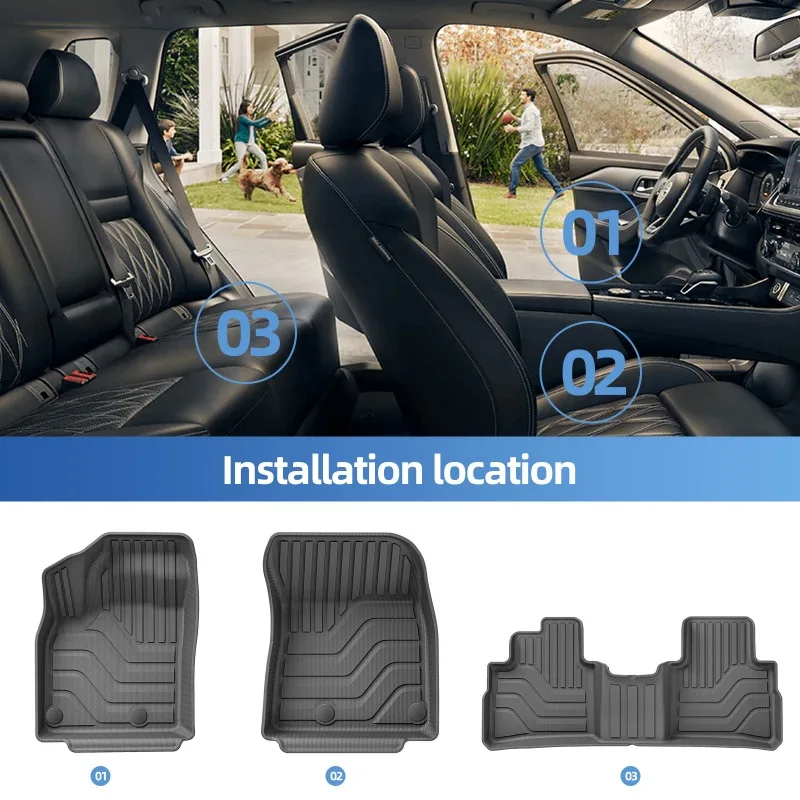 For Nissan Rogue AWD 2021-2025 TPE 3D Car Floor Mats Trunk Pad Accessories Black (Not For Select&Sport Models)