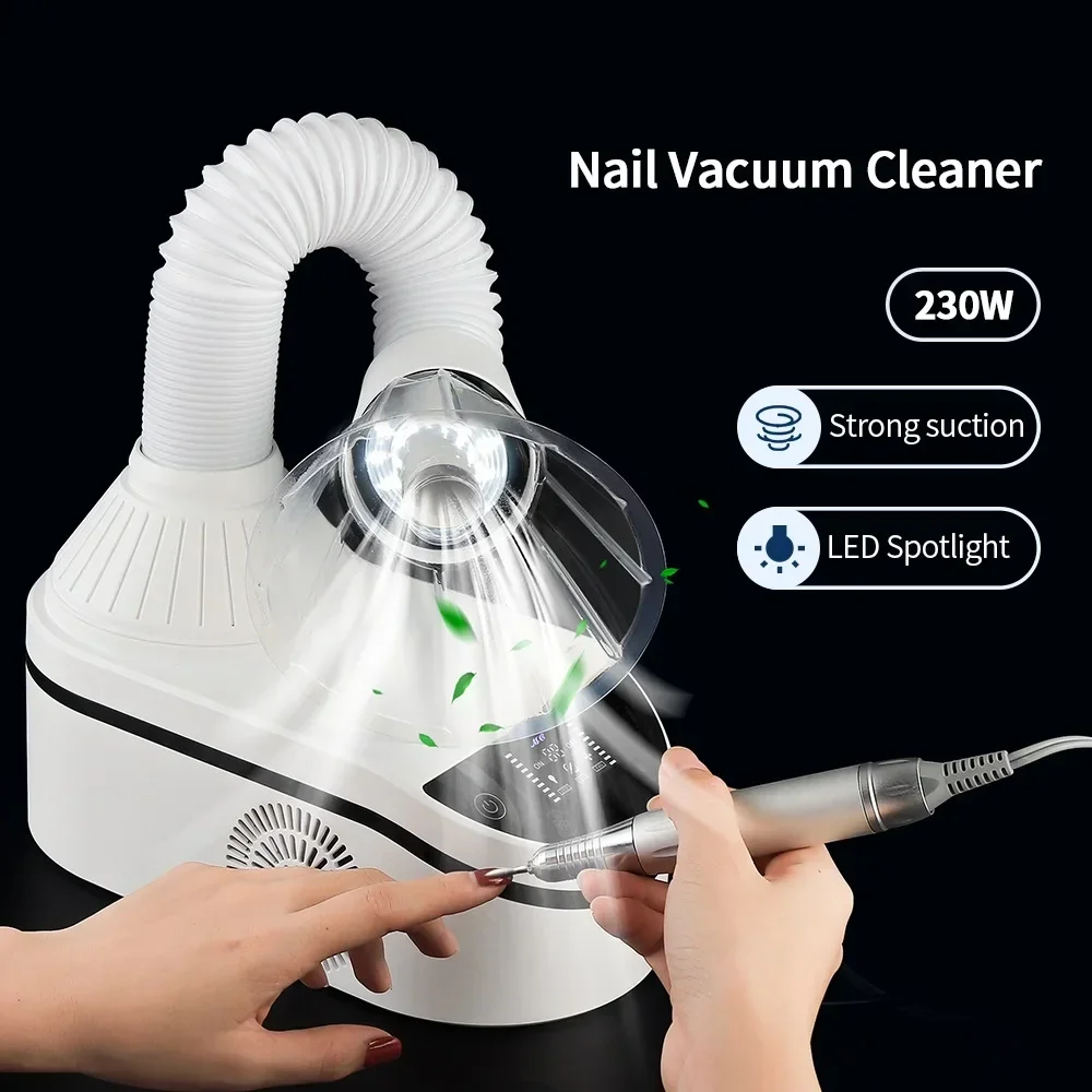 230W Power LED Nail Dust Collector Strong Vacuum Cleaner Manicure Suction Dust Cleaner With Smart Touch Screen Retractable Elbow