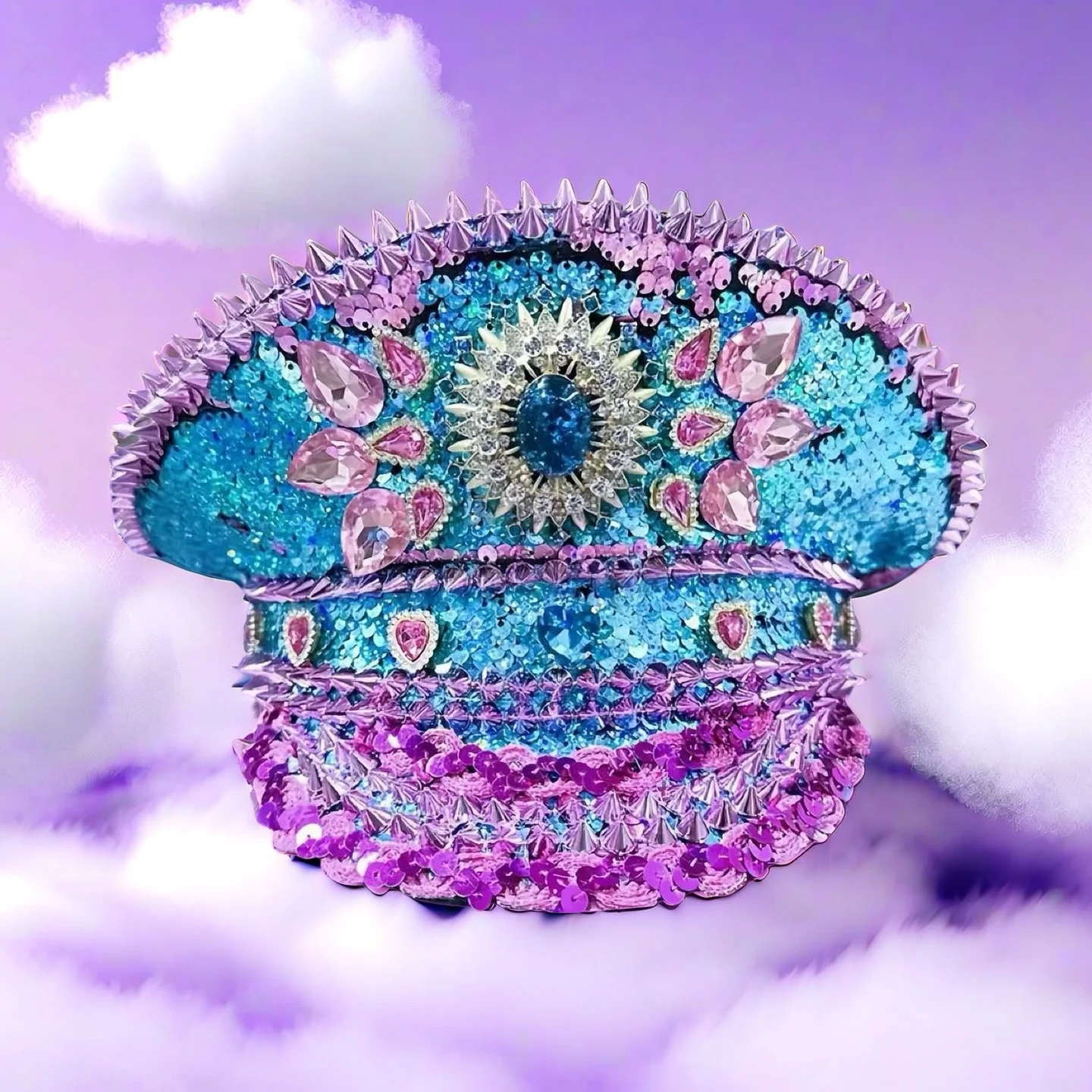 HongLuan Rosa Halloween-Kostüm, Hut für Erwachsene, Kapitänshüte, Strass für brennende Männer, Festival, Frau, Cosplay, Damen-Accessoires