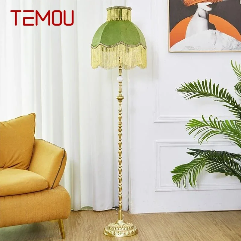 TEMOU French Tassel Retro Floor Lamp Luxury GreenLiving Room Sofa Bedroom Study European American Vertical Bedside Floor ures