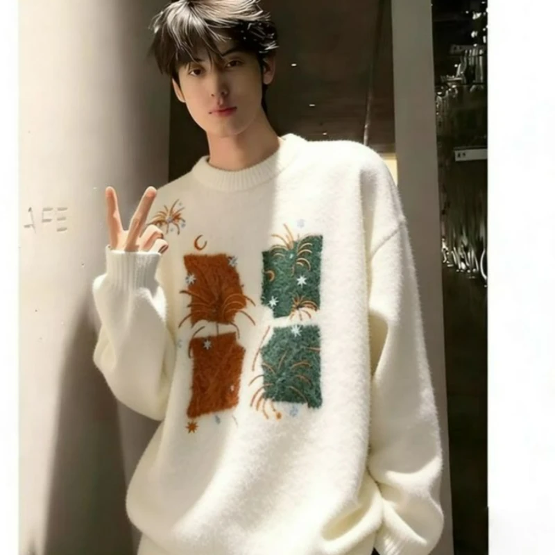 

Осень/зима, новый модный крутой пуловер для пары, вязаные базовые слои, высококачественные свитера с круглым вырезом в американском стиле ретро для мужчин и женщин