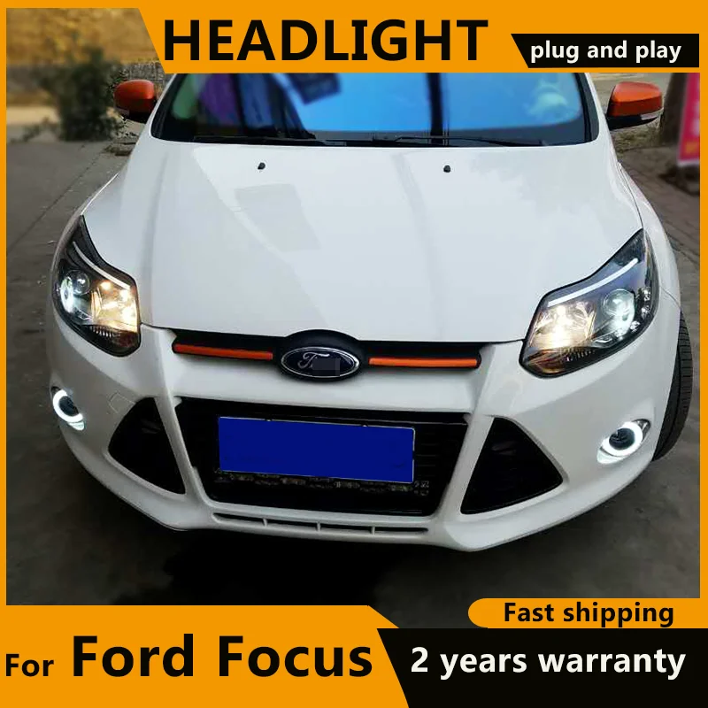 For Ford Focus 3 LED Headlights 2012 2013 2014 for focus ST Style LED DRL H7 Hid Option Angel Eye Bi Xenon Low Beam front lamps