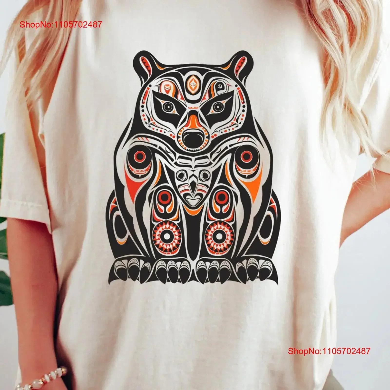 Metis Haida T Shirt Indigenous Tribal Bear Native Spirit Animal Cultural Wildlife Print Applique Design vintage Washed