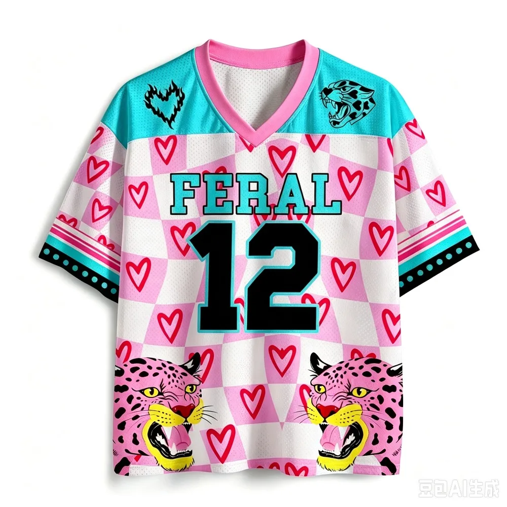 Millennium Sweet Cool Y2K Wild Pink Panther Heart Check 3D Printed Men's and Women's Quick-Dry Sports V-Neck Large  Size T-Shirt
