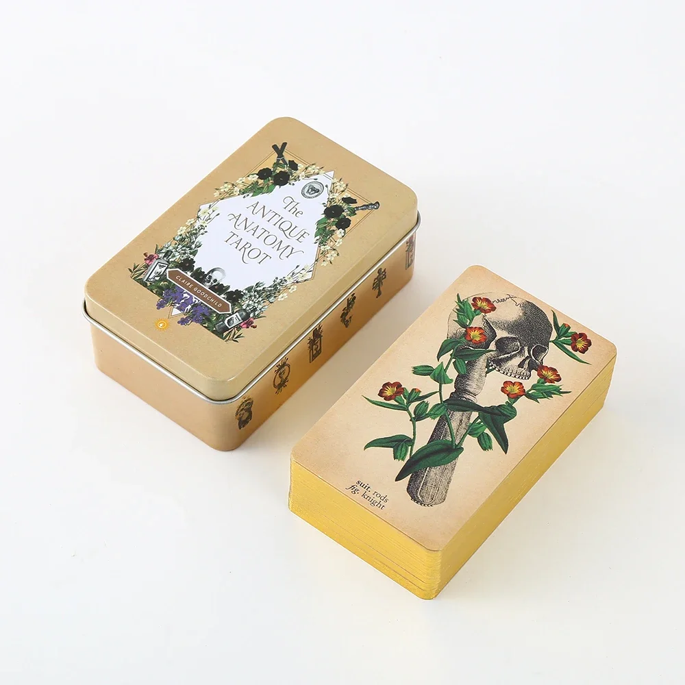 high quality tarot cards in Metal Tin Box 10cm*6cm board games gold green-plated Edge 78 cards with paper manual