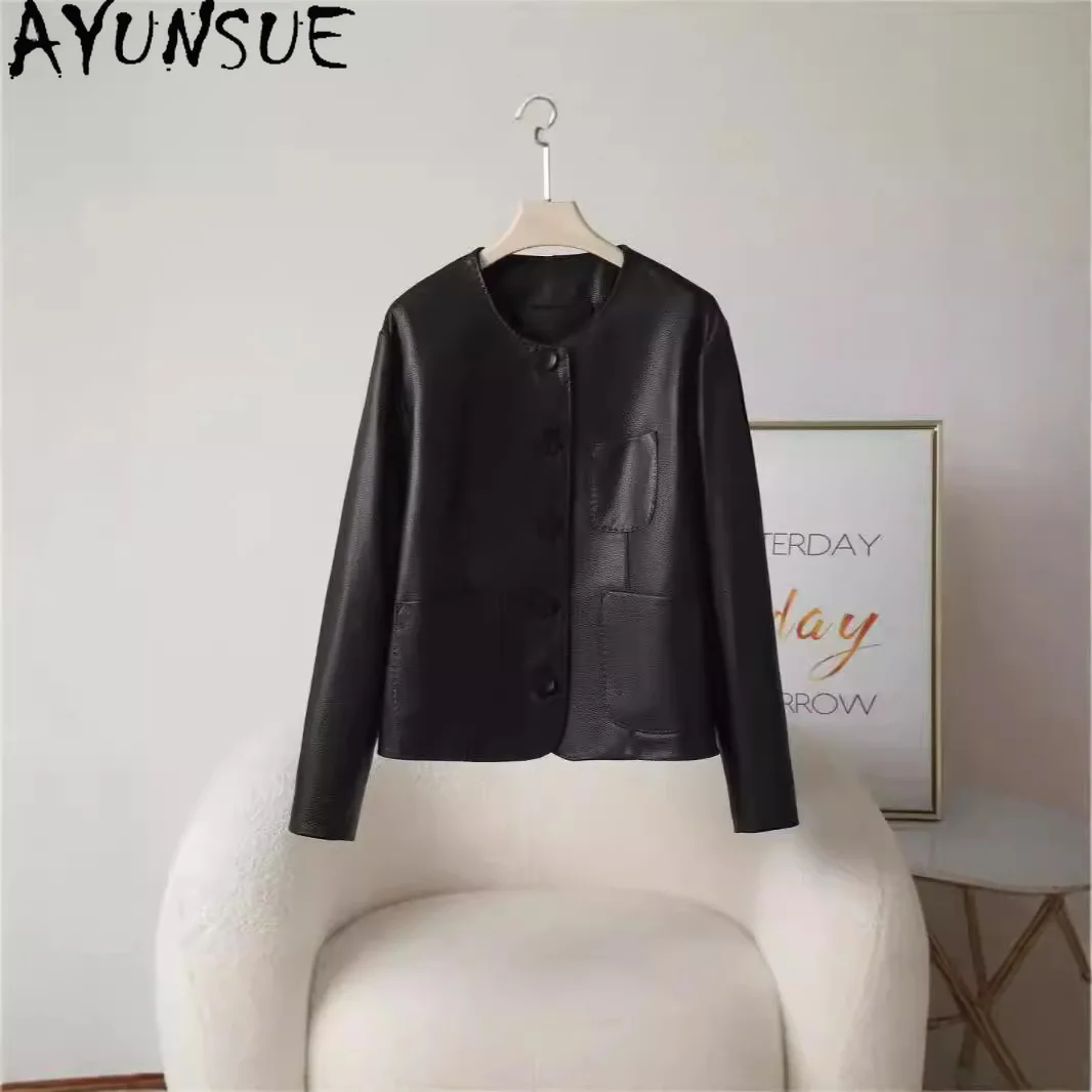 AYUNSUE 여성을위한 하이 엔드 정품 가죽 자켓 2025 진짜 염소 가죽 여성 자켓 봄 가을 옷 o-넥 Jaqueta Couro
