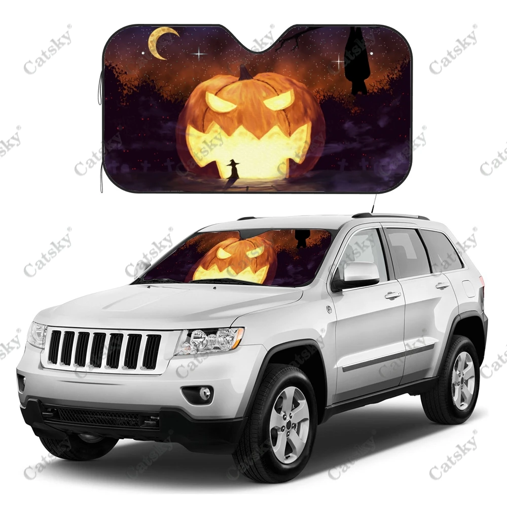 Halloween Pumpkin Print Car Accessories Windshield Sunshade Foldable Sunvisor Protect Sunshade for Car SUV Gift for Car Lover