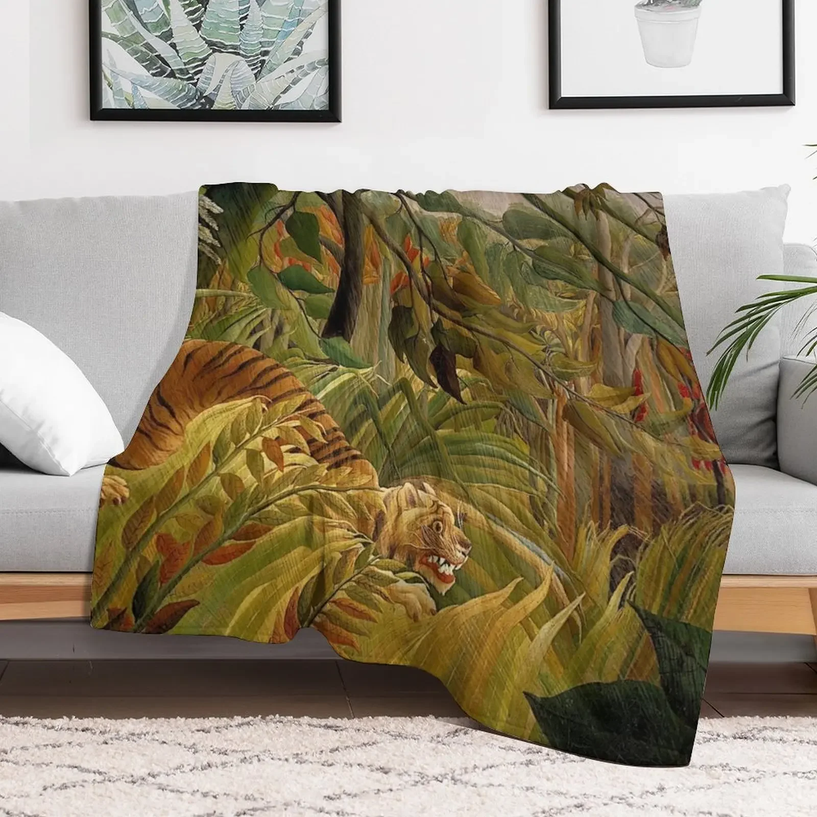 Henri Rousseau - Tiger in a Tropical Storm Throw Blanket Beach Nap Luxury St Decorative Throw Blankets