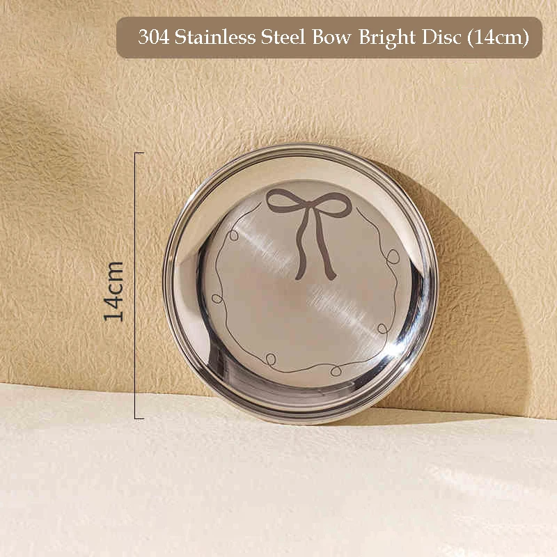 304 Stainless Steel Plate 2pcs Cute Bow Household Dishes Plate Drop-resistant Dish Disc Beautiful Dessert Plates Kitchen Tablewa