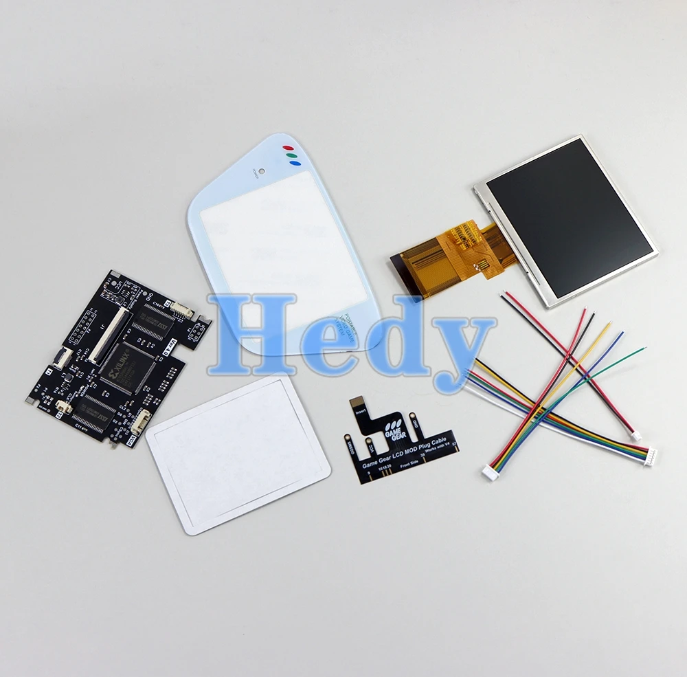 1 conjunto destaque display completo v4 tela lcd de vidro para sega game gear gg v4.0 brilho ajustável suporte saída vga mod