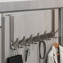 Punch-free 6/7/8 Door Hook Storage Holder Bathroom Organizer Rack Door Back Storage Rack Kitchen Accessories Traceless Coat Hook