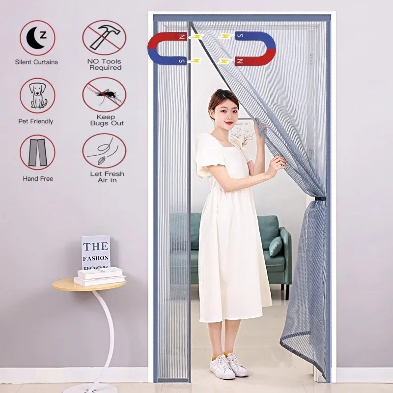 

1 комплект, магнитная дверная москитная сетка, автоматическое закрытие, невидимая сетка от насекомых, дверные шторы против насекомых для защиты дома и сада